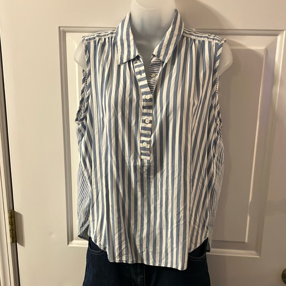 Jane & Delancey Blue and White Striped Sleeveless Blouse Size XL